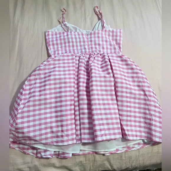 Barbie movie inspired costume Pink and White Buttoned A-Line Sundress - Picture 5 of 5